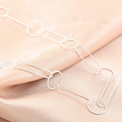 Italian Sterling Silver Round and Oval Link Chain Necklace 24 Inches 8.65 Grams
