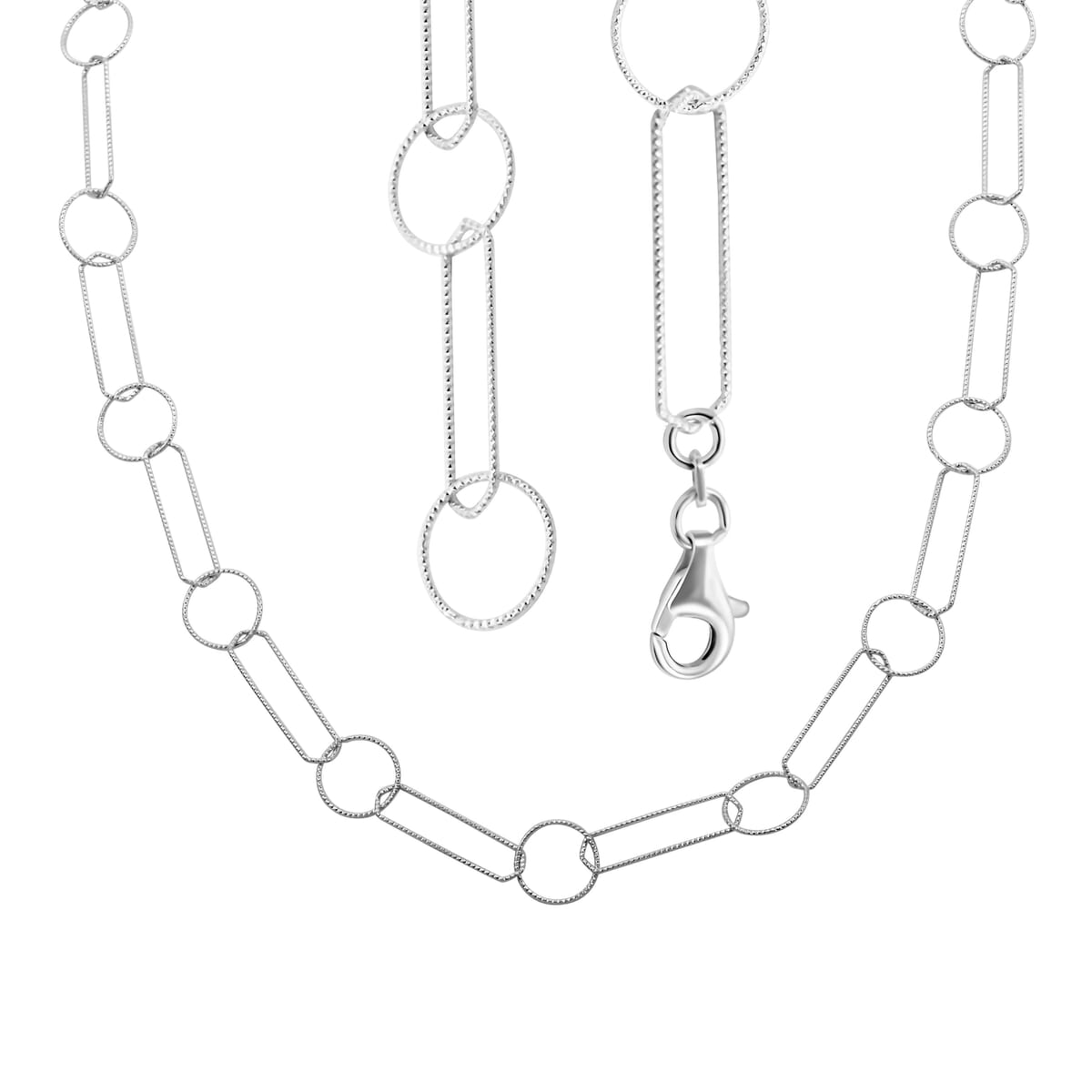 Italian Sterling Silver Round and Oval Link Chain Necklace 24 Inches 8.65 Grams image number 3