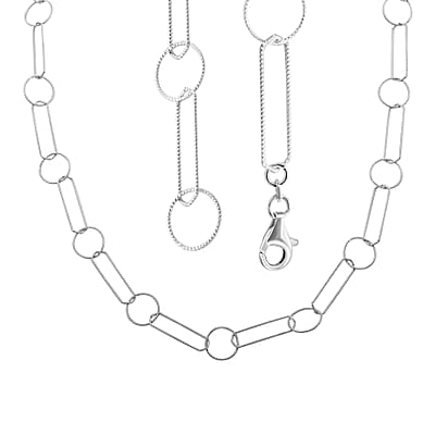 Italian Sterling Silver Round and Oval Link Chain Necklace 24 Inches 8.65 Grams