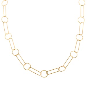 Italian 14K Yellow Gold Over Sterling Silver Round and Oval Link Chain Necklace 24 Inches 8.65 Grams