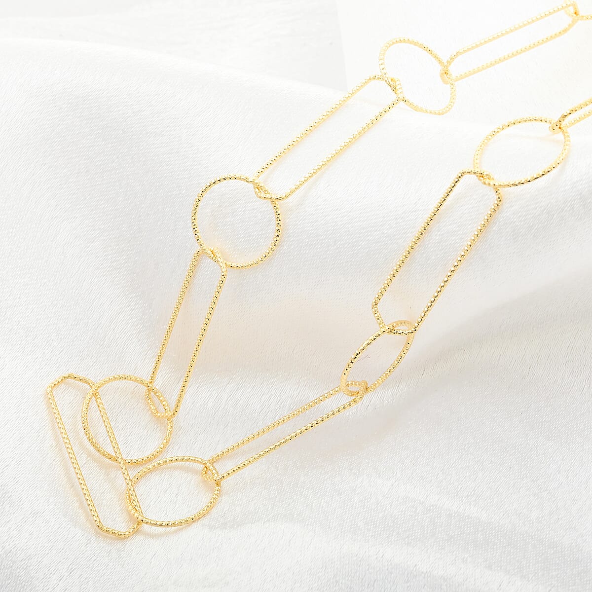 Italian 14K Yellow Gold Over Sterling Silver Round and Oval Link Chain Necklace 24 Inches 8.65 Grams image number 1