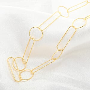 Italian 14K Yellow Gold Over Sterling Silver Round and Oval Link Chain Necklace 24 Inches 8.65 Grams