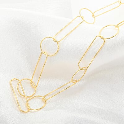 Italian 14K Yellow Gold Over Sterling Silver Round and Oval Link Chain Necklace 24 Inches 8.65 Grams