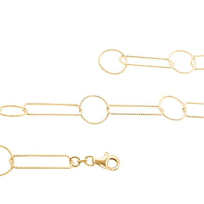 Italian 14K Yellow Gold Over Sterling Silver Round and Oval Link Chain Necklace 24 Inches 8.65 Grams