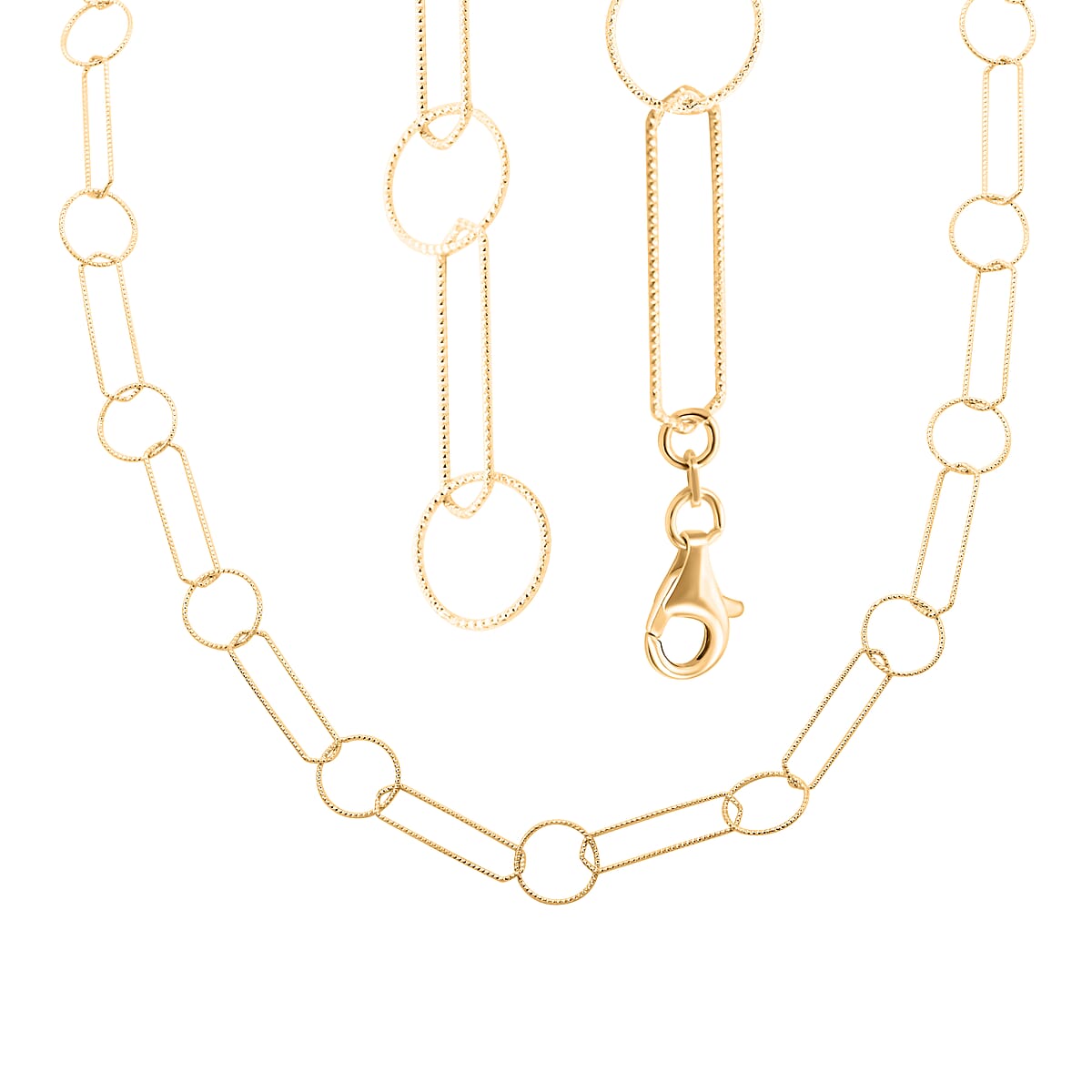 Italian 14K Yellow Gold Over Sterling Silver Round and Oval Link Chain Necklace 24 Inches 8.65 Grams image number 3