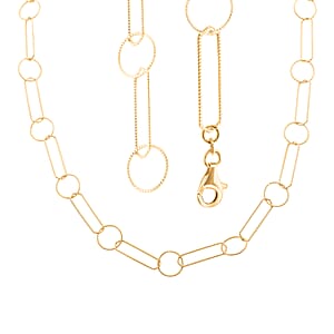Italian 14K Yellow Gold Over Sterling Silver Round and Oval Link Chain Necklace 24 Inches 8.65 Grams