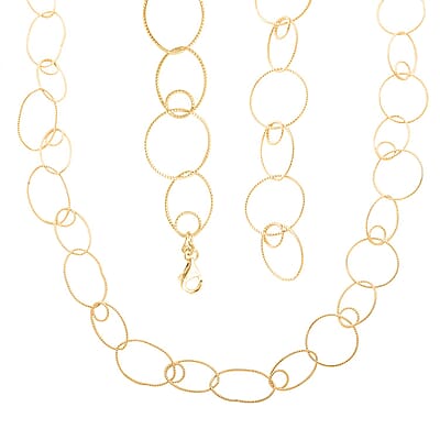Italian 14K Yellow Gold Over Sterling Silver Link Chain Necklace 24 Inches 9.70 Grams