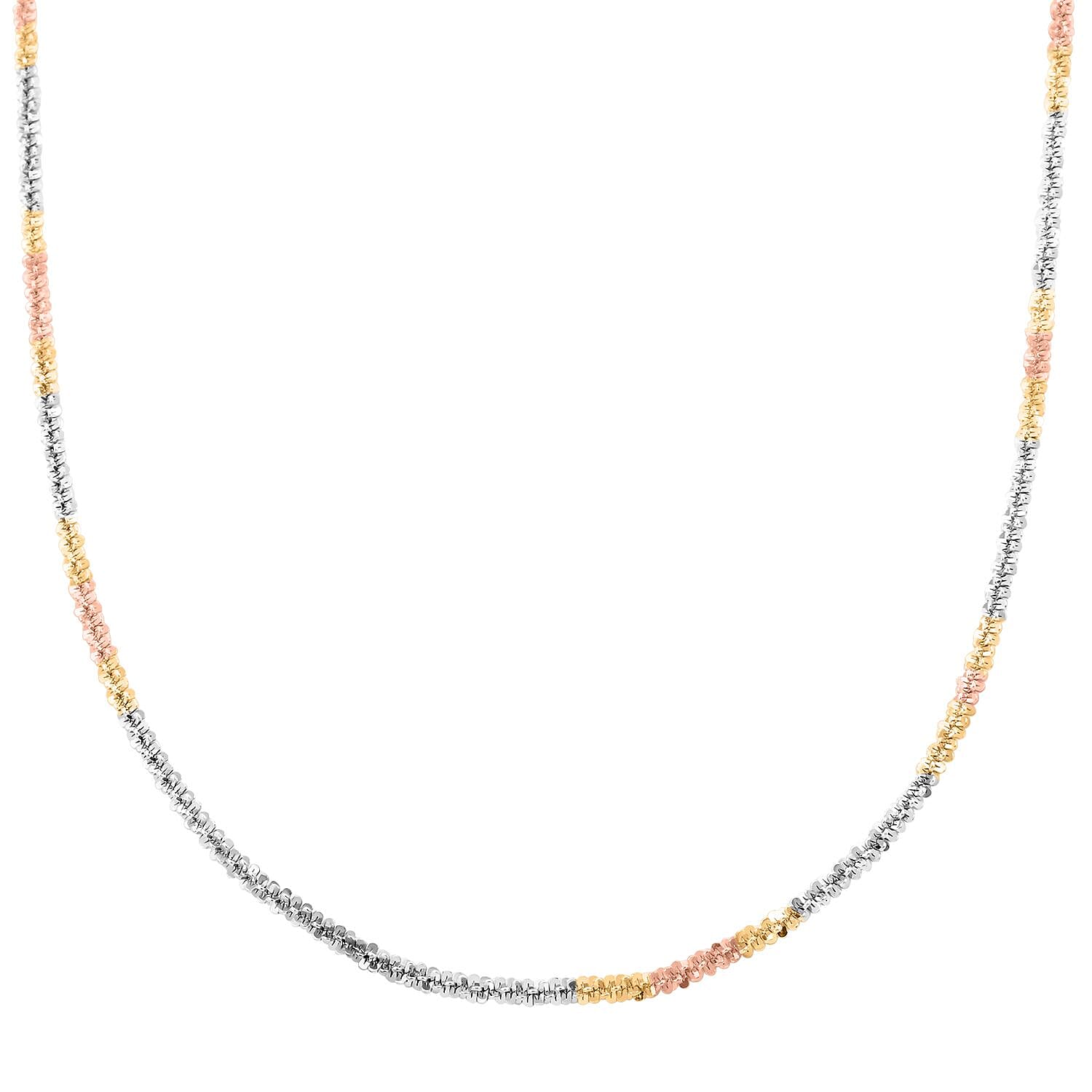 Italian 14K Yellow, Rose Gold Over and Sterling Silver Sparkle Margarita Chain Necklace 20-22 Inches 11.25 Grams