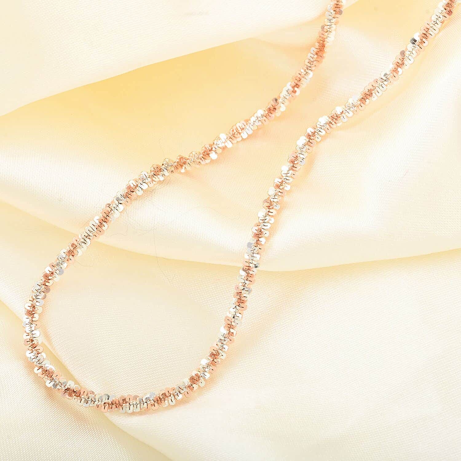 Italian 14K Rose Gold Over and Sterling Silver Sparkle Chain Necklace 20-22 Inches 10.00 Grams