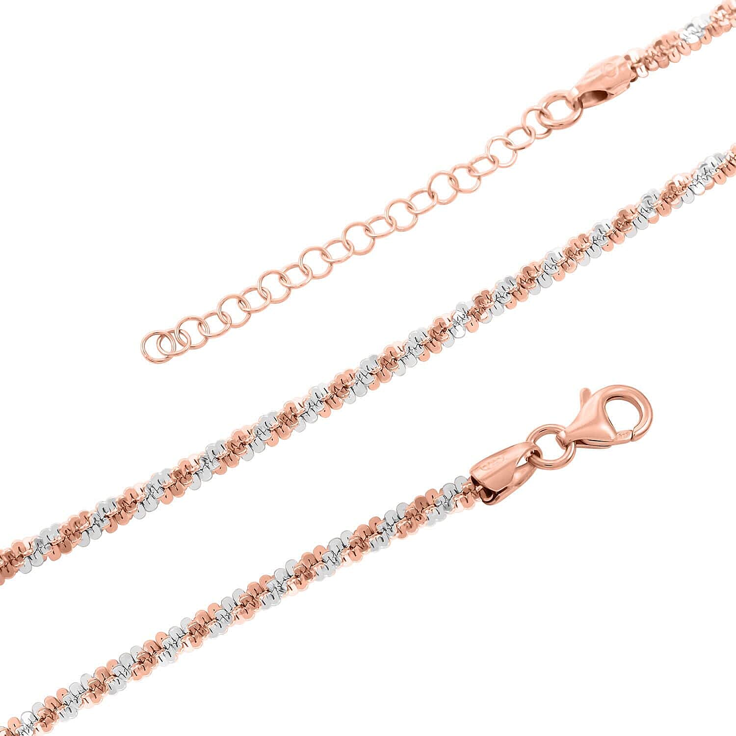 Italian 14K Rose Gold Over and Sterling Silver Sparkle Chain Necklace 20-22 Inches 10.00 Grams