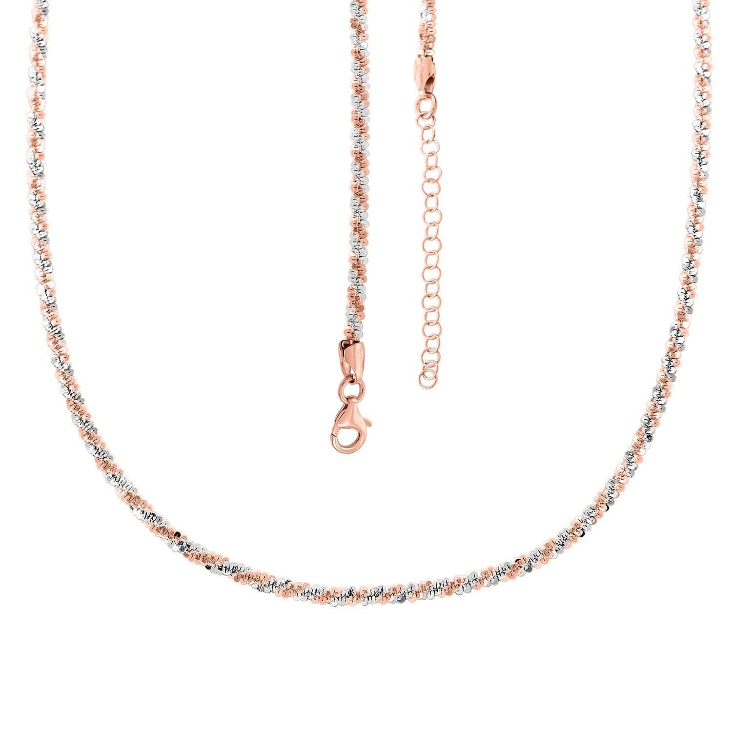 Italian 14K Rose Gold Over and Sterling Silver Sparkle Chain Necklace 20-22 Inches 10.00 Grams