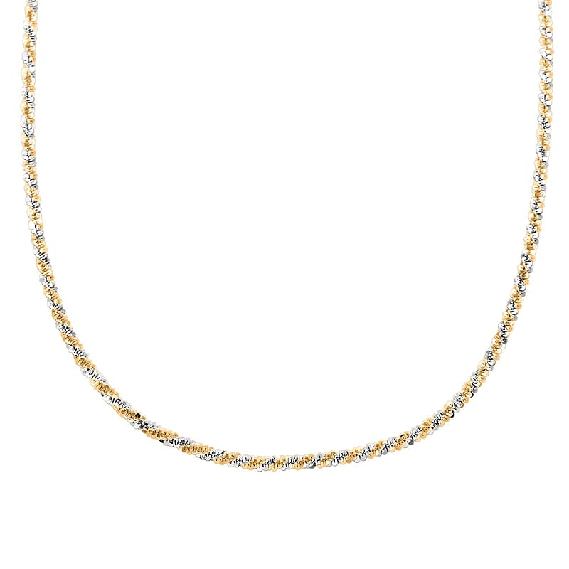 Italian 14K Yellow Gold Over and Sterling Silver Sparkle Chain Necklace 20-22 Inches 12.80 Grams