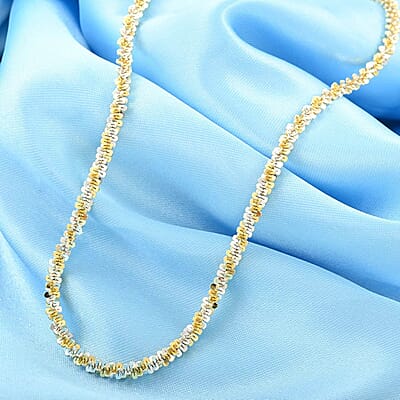 Italian 14K Yellow Gold Over and Sterling Silver Sparkle Chain Necklace 20-22 Inches 12.80 Grams
