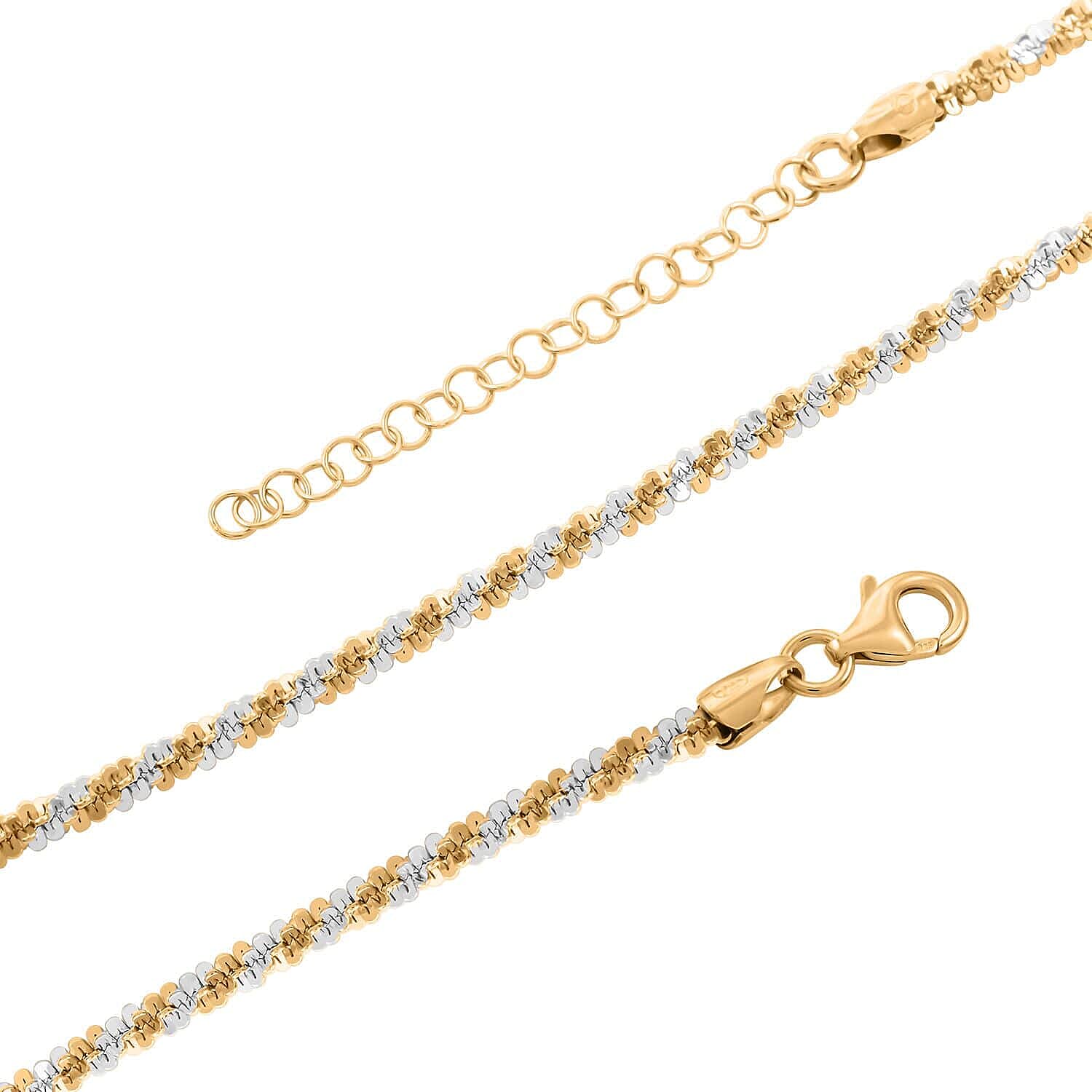 Italian 14K Yellow Gold Over and Sterling Silver Sparkle Chain Necklace 20-22 Inches 12.80 Grams