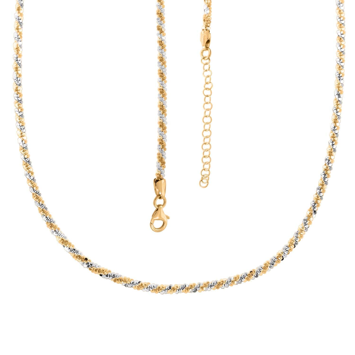 Italian 14K Rose Gold Over and Sterling Silver Sparkle Chain Necklace 20-22  Inches 12.80 Grams