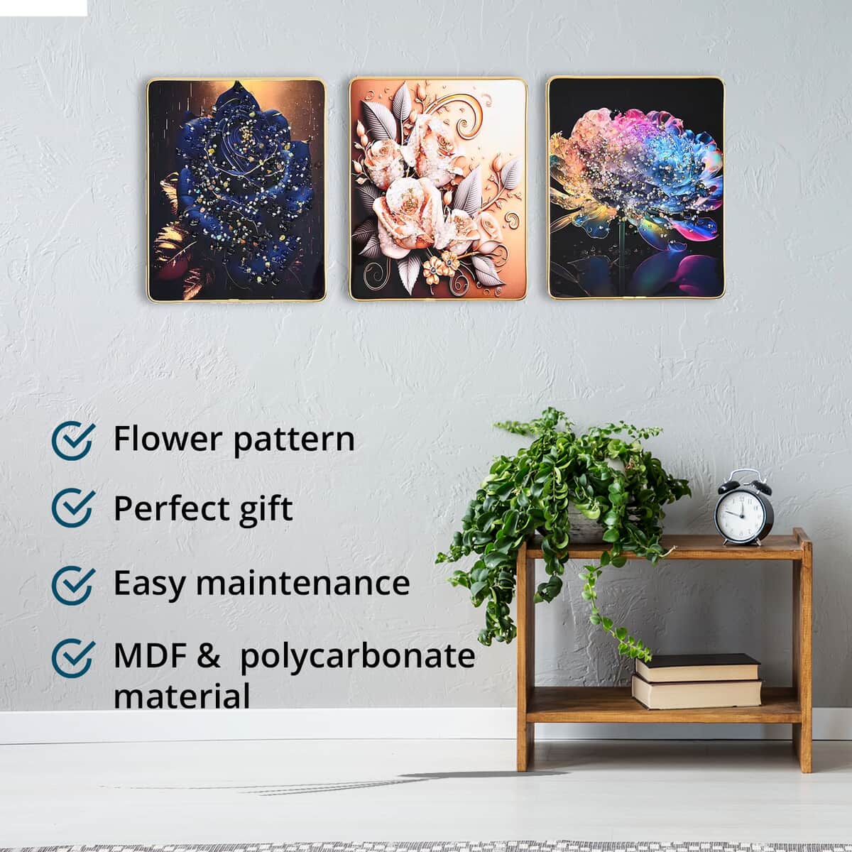 Set of 3 Flower Crystal Painting with PC Frame image number 3