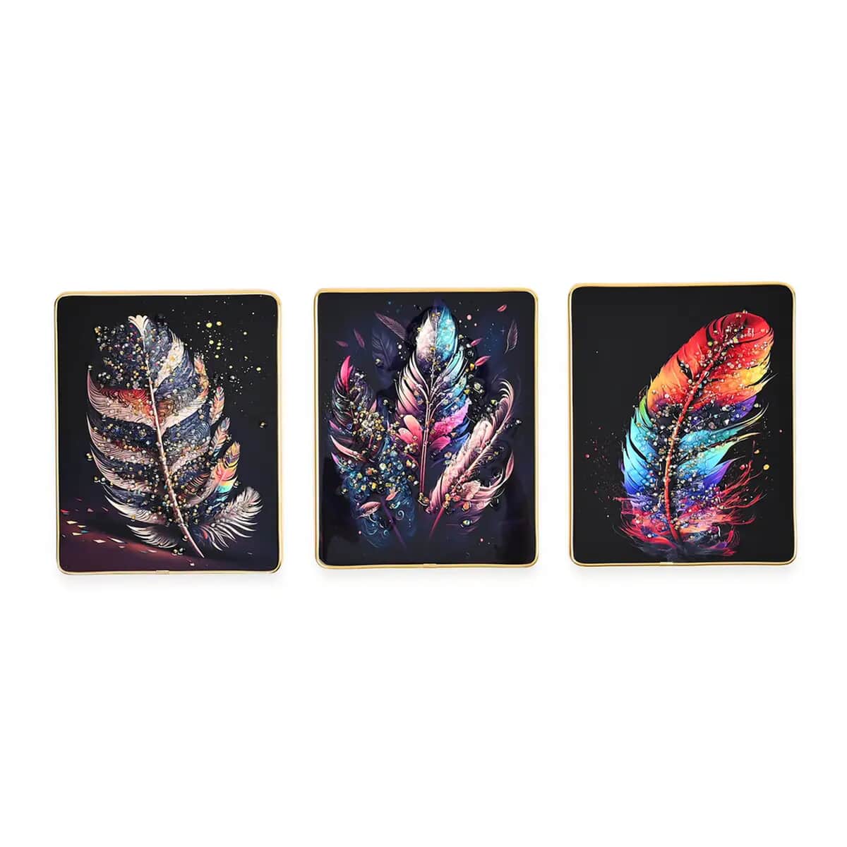 Set of 3 Feather Crystal Painting with PC Frame image number 0