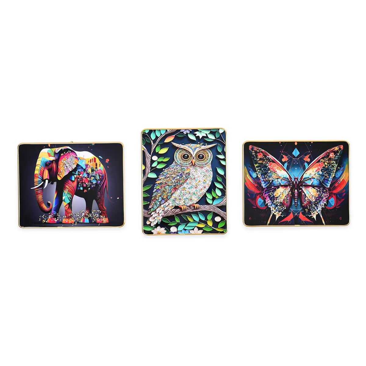 Set of 3 Crystal Painting with PC Frame - Elephant, Owl, and Butterfly image number 0