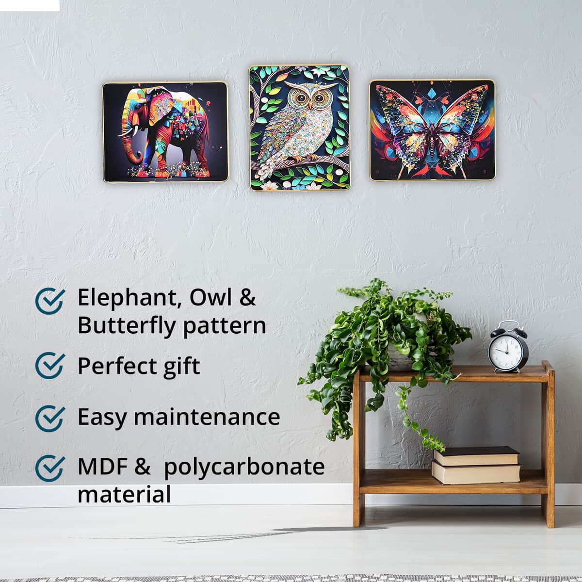 Set of 3 Crystal Painting with PC Frame - Elephant, Owl, and Butterfly image number 3