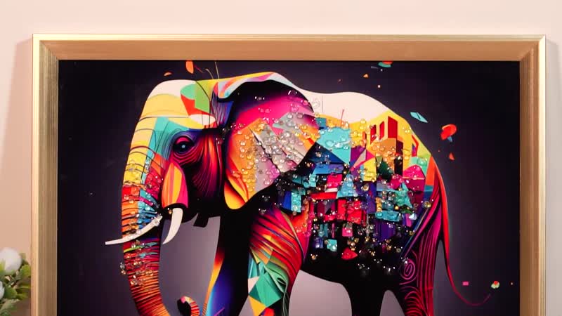 Elephant Crystal Painting with Frame (11.81"x15.74")