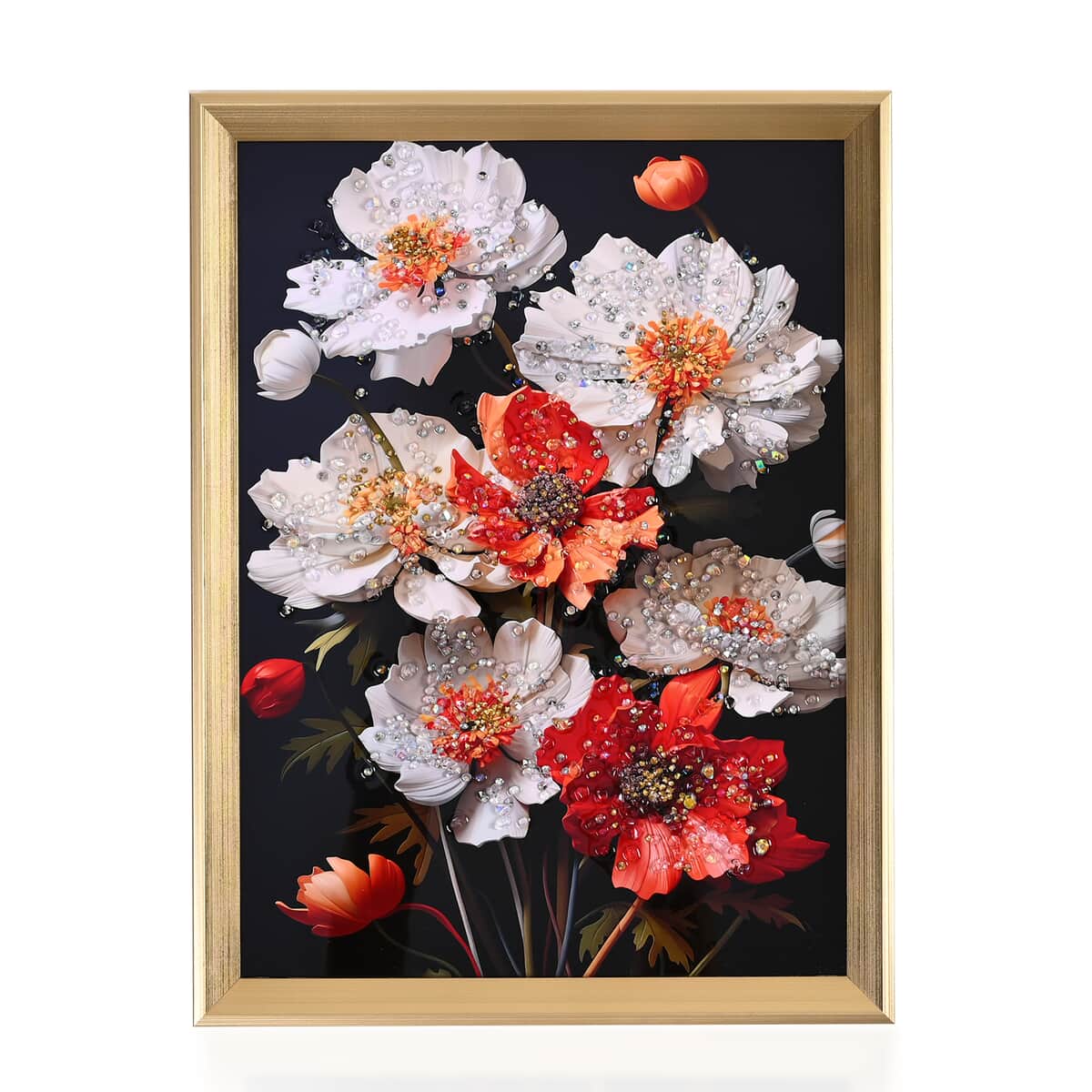 White and Red Flower Crystal Painting With Frame image number 0