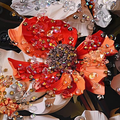 White and Red Flower Crystal Painting With Frame