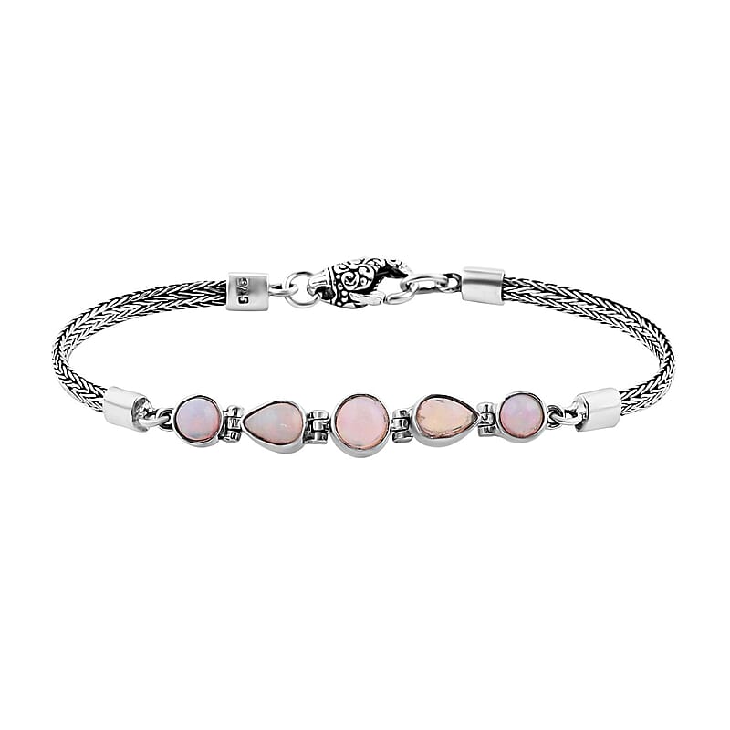 Bali Legacy Ethiopian Welo Opal Tulang Naga Chain Bracelet in Sterling Silver (6.50 In) 2.10 ctw