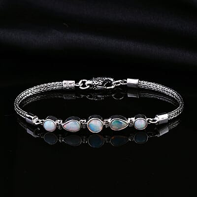 Bali Legacy Ethiopian Welo Opal Tulang Naga Chain Bracelet in Sterling Silver (6.50 In) 2.10 ctw