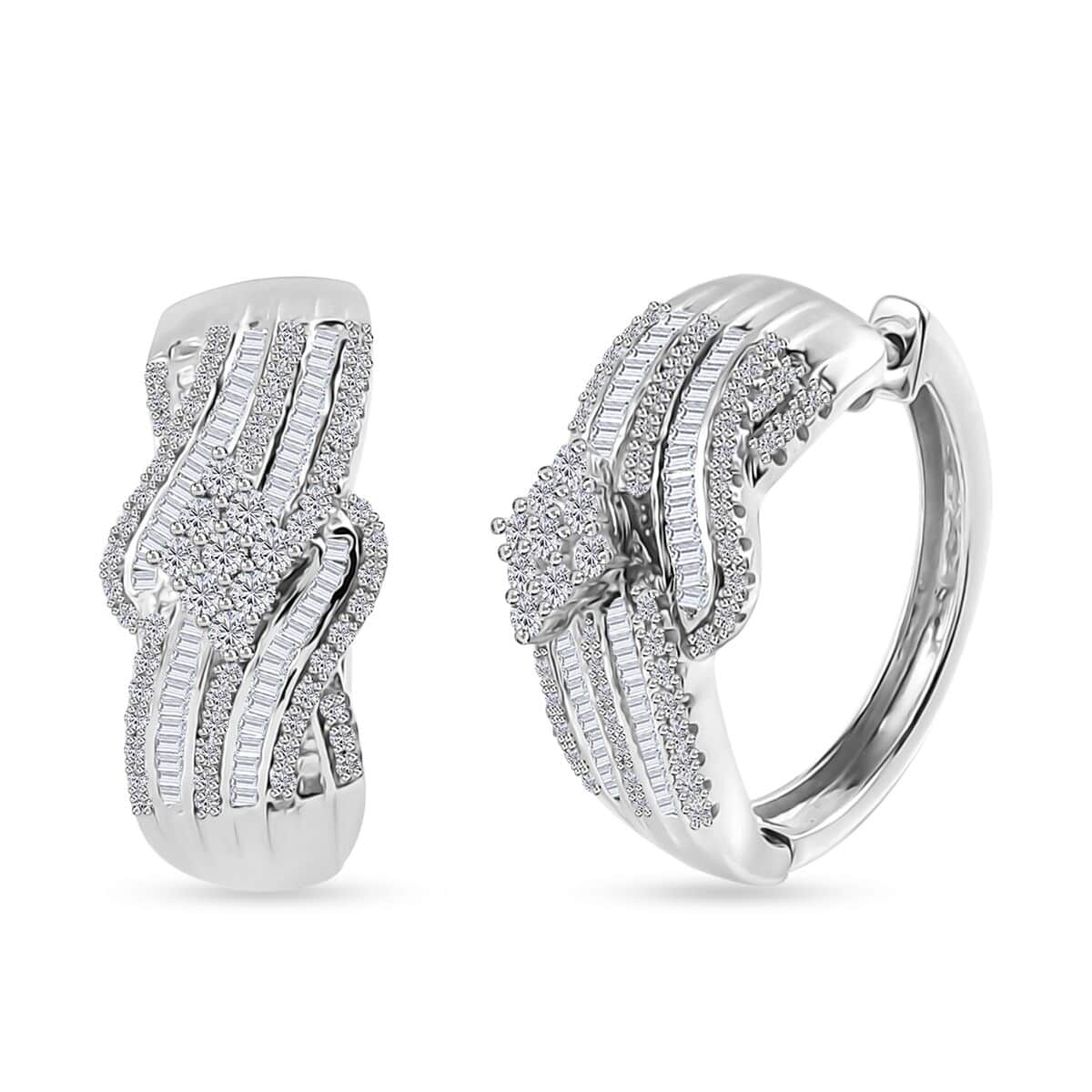 Diamond Hoop Earrings in Platinum Over Sterling Silver 1.00 ctw image number 0
