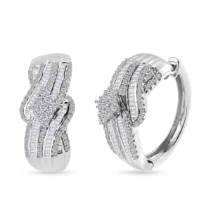 Diamond Hoop Earrings in Platinum Over Sterling Silver 1.00 ctw