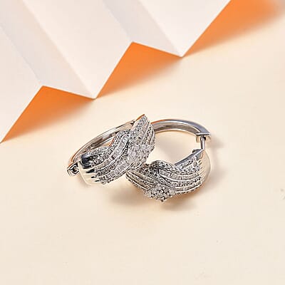 Diamond Hoop Earrings in Platinum Over Sterling Silver 1.00 ctw