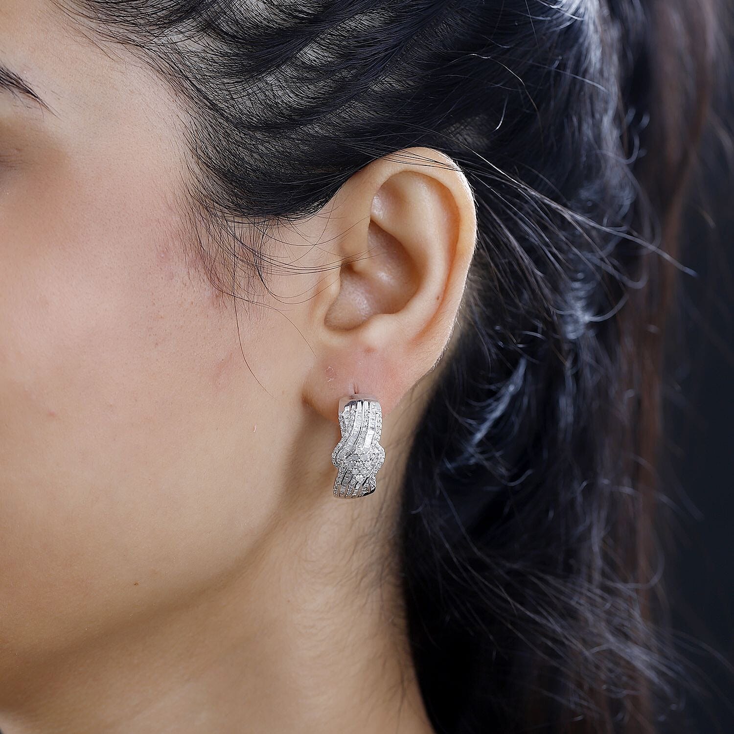 Diamond Hoop Earrings in Platinum Over Sterling Silver 1.00 ctw