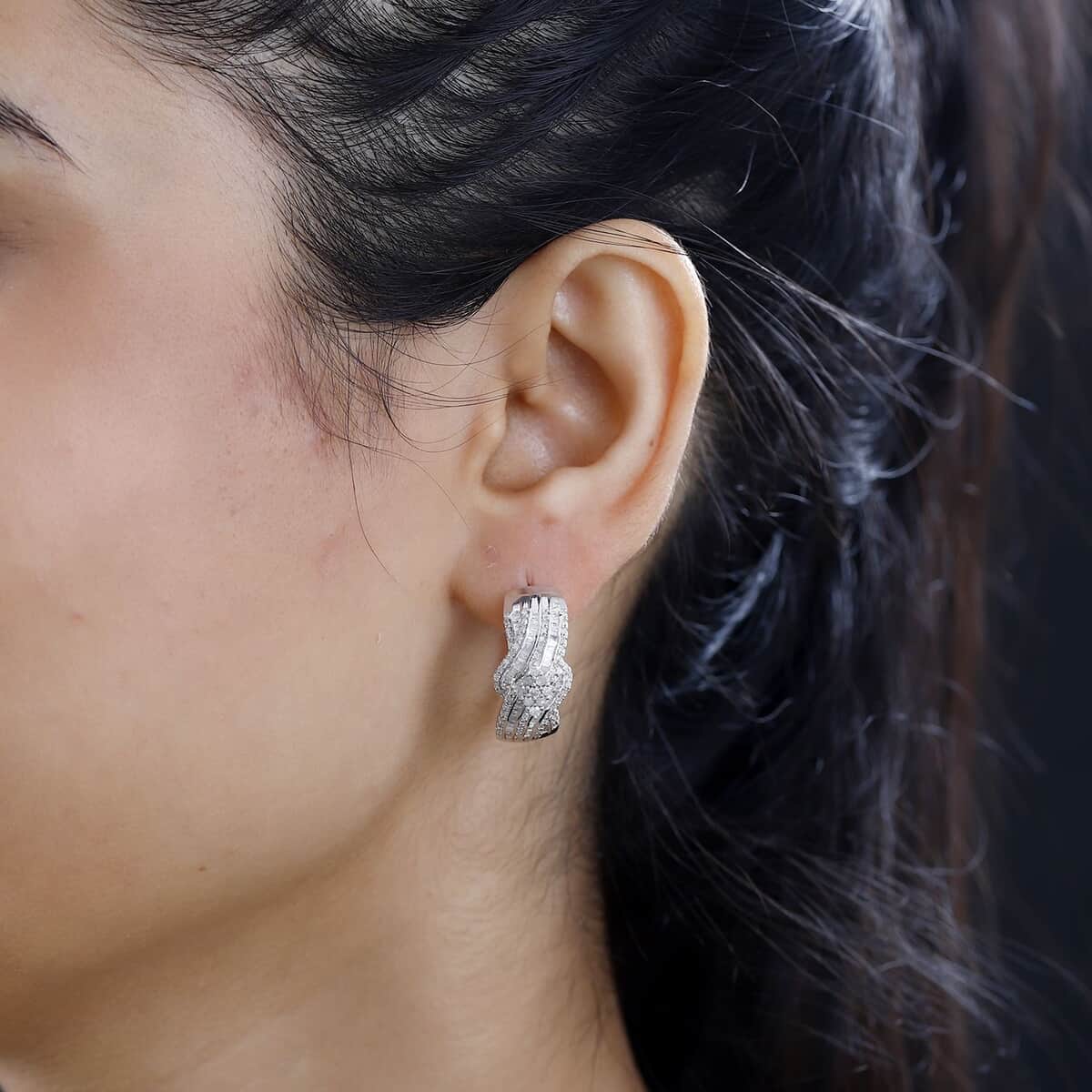 Diamond Hoop Earrings in Platinum Over Sterling Silver 1.00 ctw image number 2
