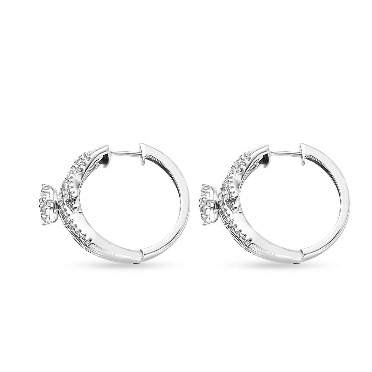 Diamond Hoop Earrings in Platinum Over Sterling Silver 1.00 ctw image number 3