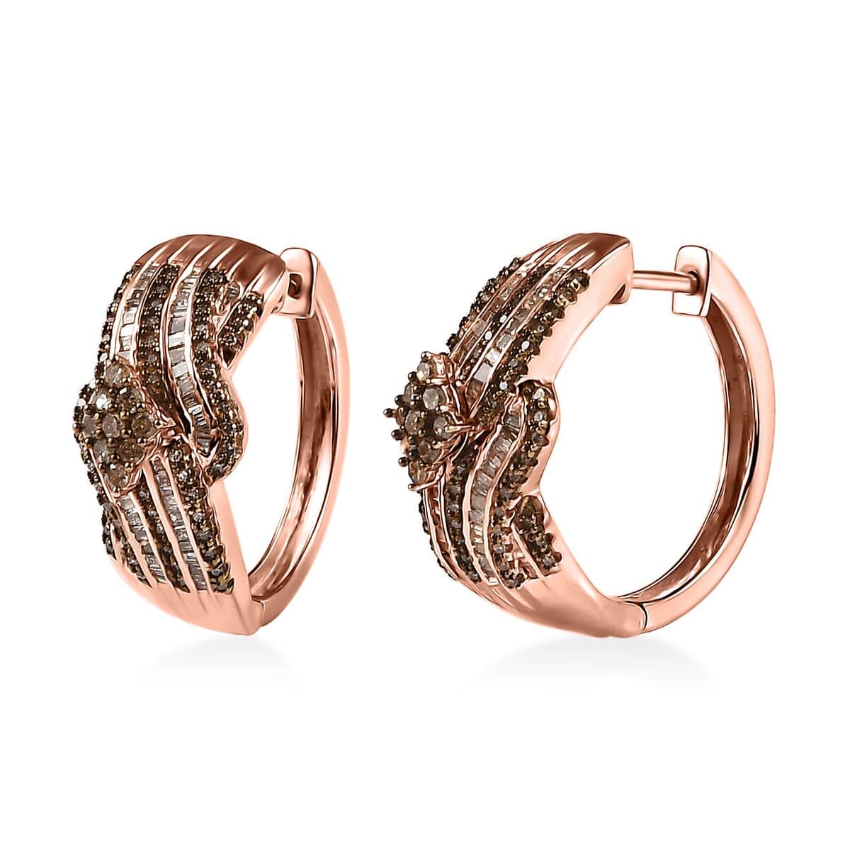 Natural Champagne Diamond Hoop Earrings in Vermeil Rose Gold Over Sterling Silver 1.00 ctw image number 0