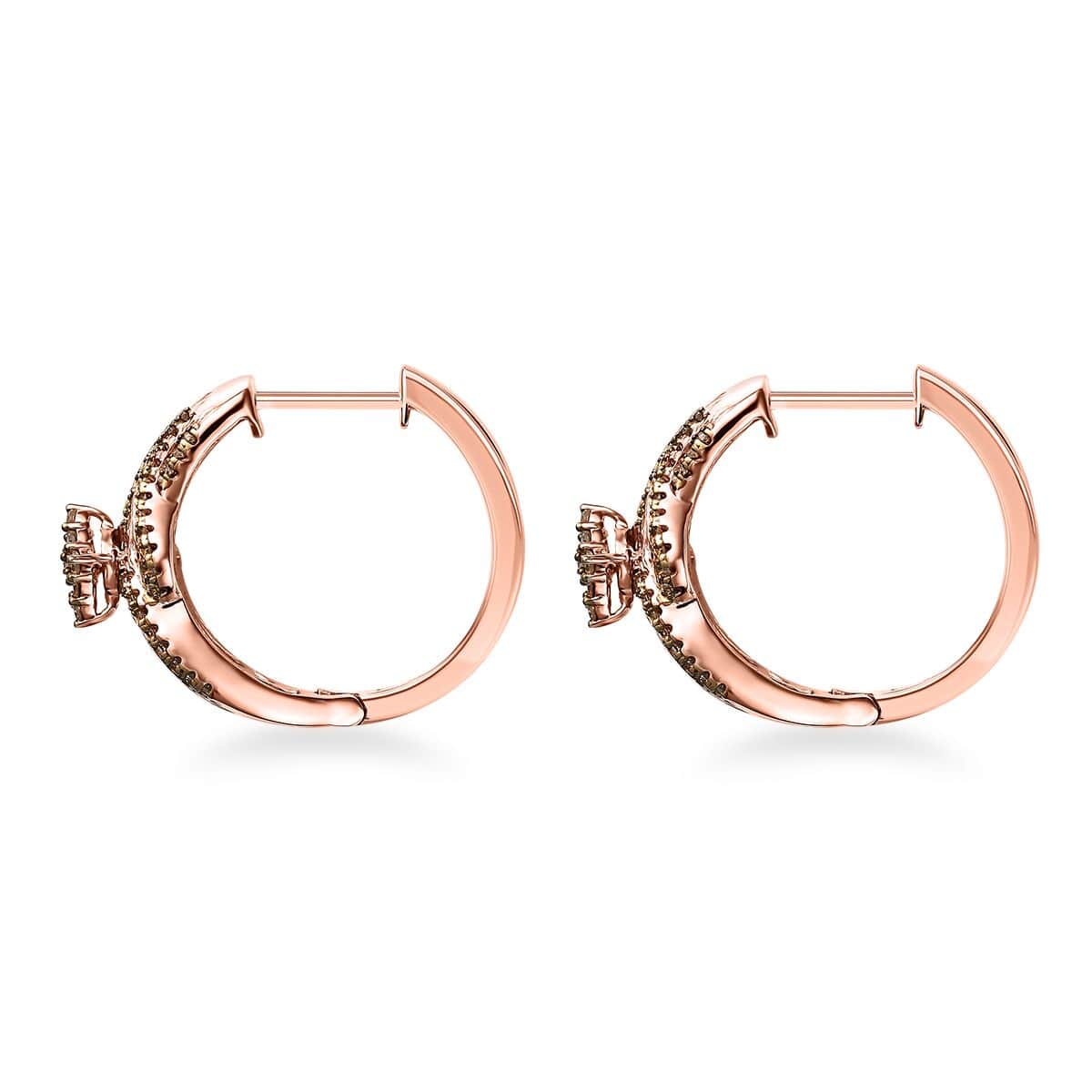 Natural Champagne Diamond Hoop Earrings in Vermeil Rose Gold Over Sterling Silver 1.00 ctw image number 3