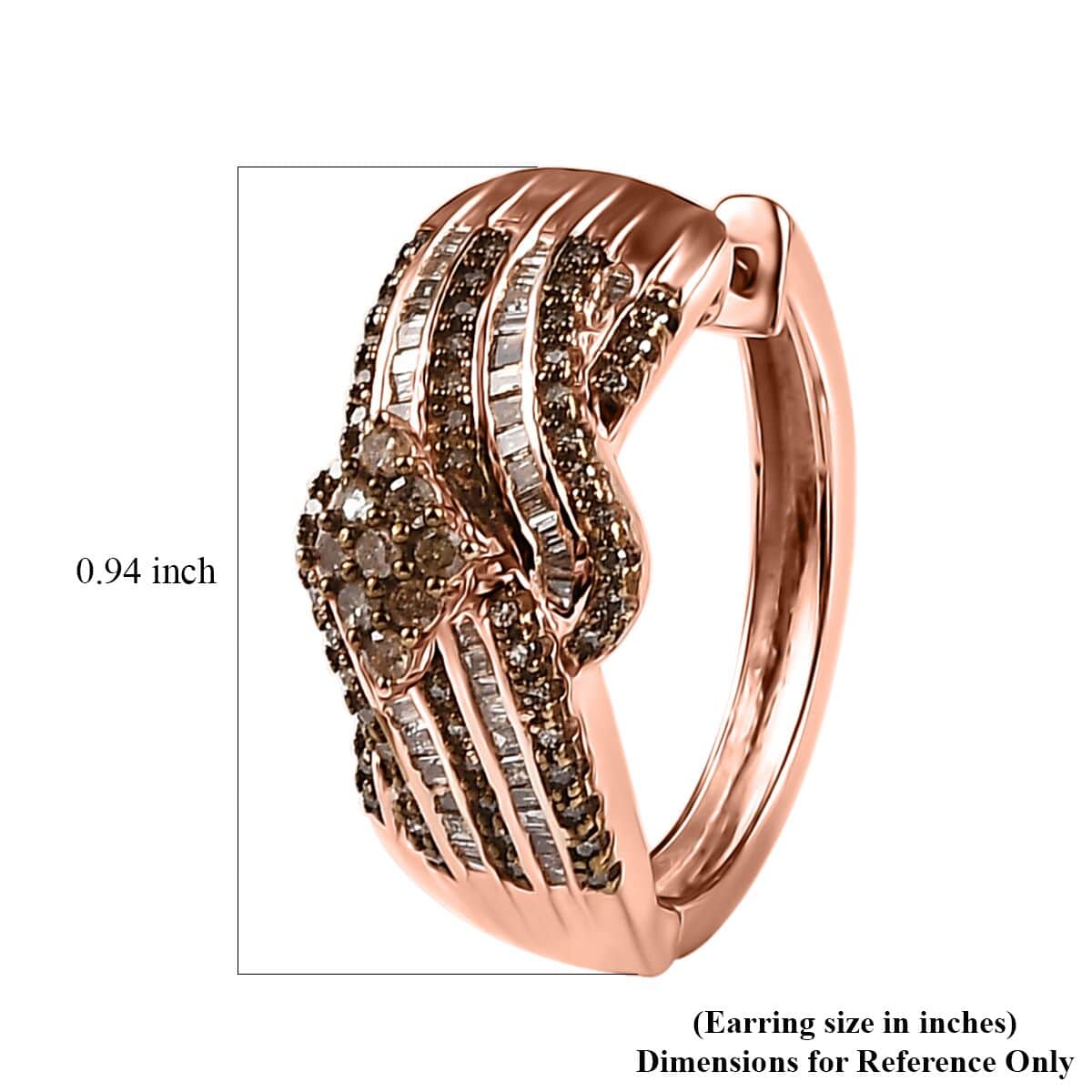 Natural Champagne Diamond Hoop Earrings in Vermeil Rose Gold Over Sterling Silver 1.00 ctw image number 4