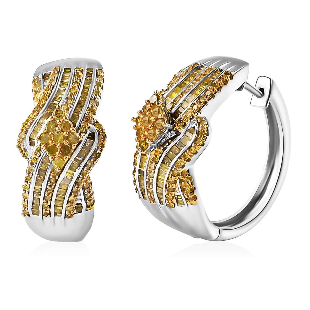 Yellow Diamond Hoop Earrings in Platinum Over Sterling Silver 1.00 ctw image number 0
