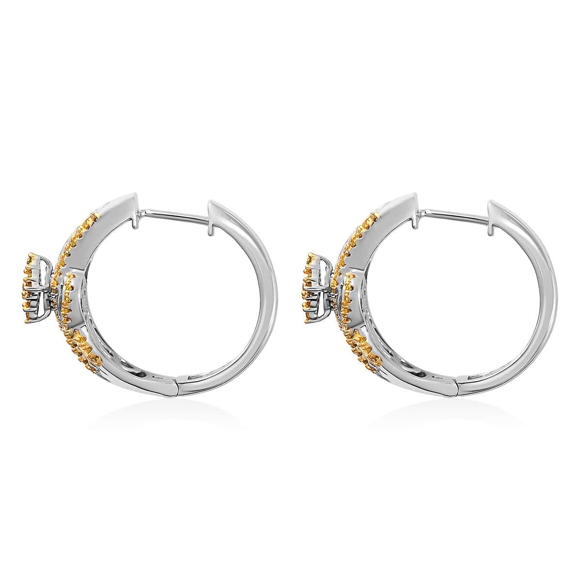 Yellow Diamond Hoop Earrings in Platinum Over Sterling Silver 1.00 ctw image number 3