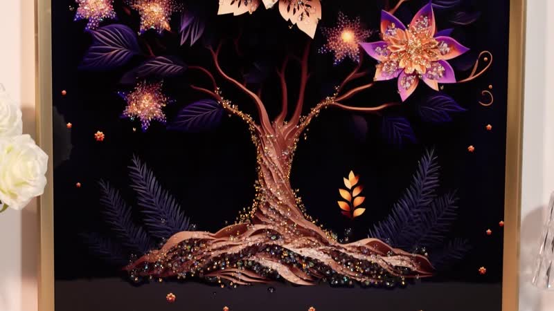 Flower Tree Crystal Painting With Frame (35.43"x23.62")