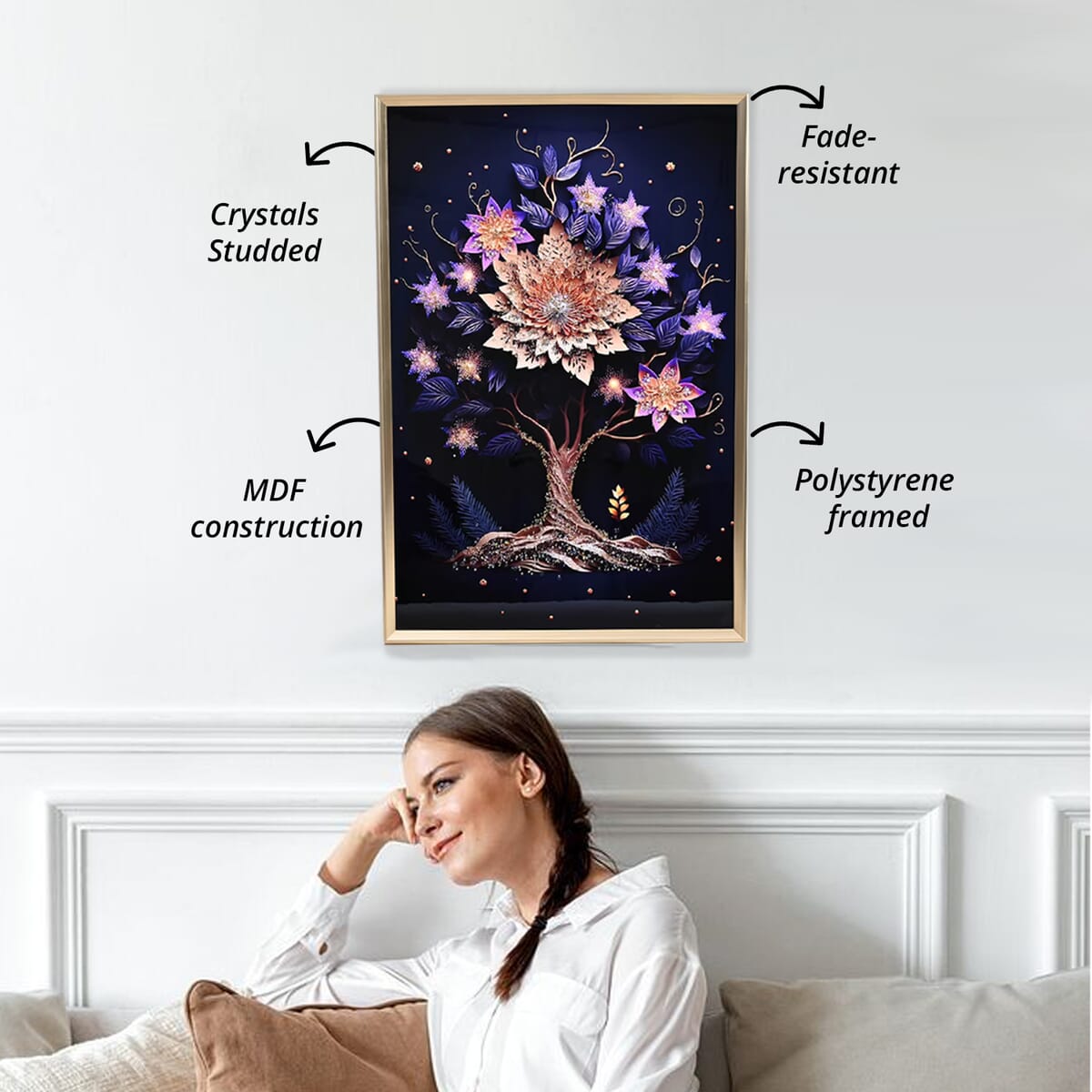 Flower Tree Crystal Painting With Frame (35.43"x23.62") image number 3