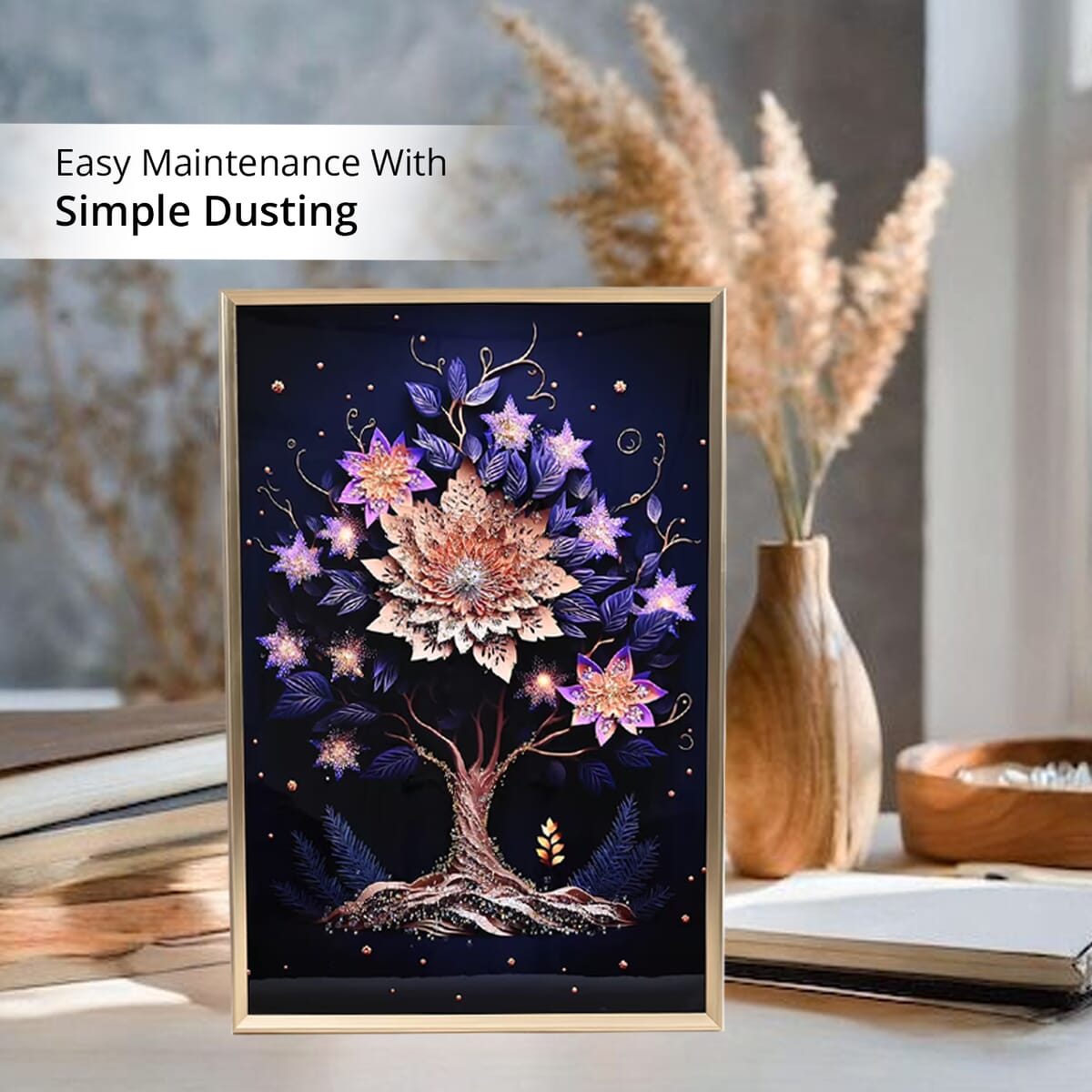 Flower Tree Crystal Painting With Frame (35.43"x23.62") image number 4