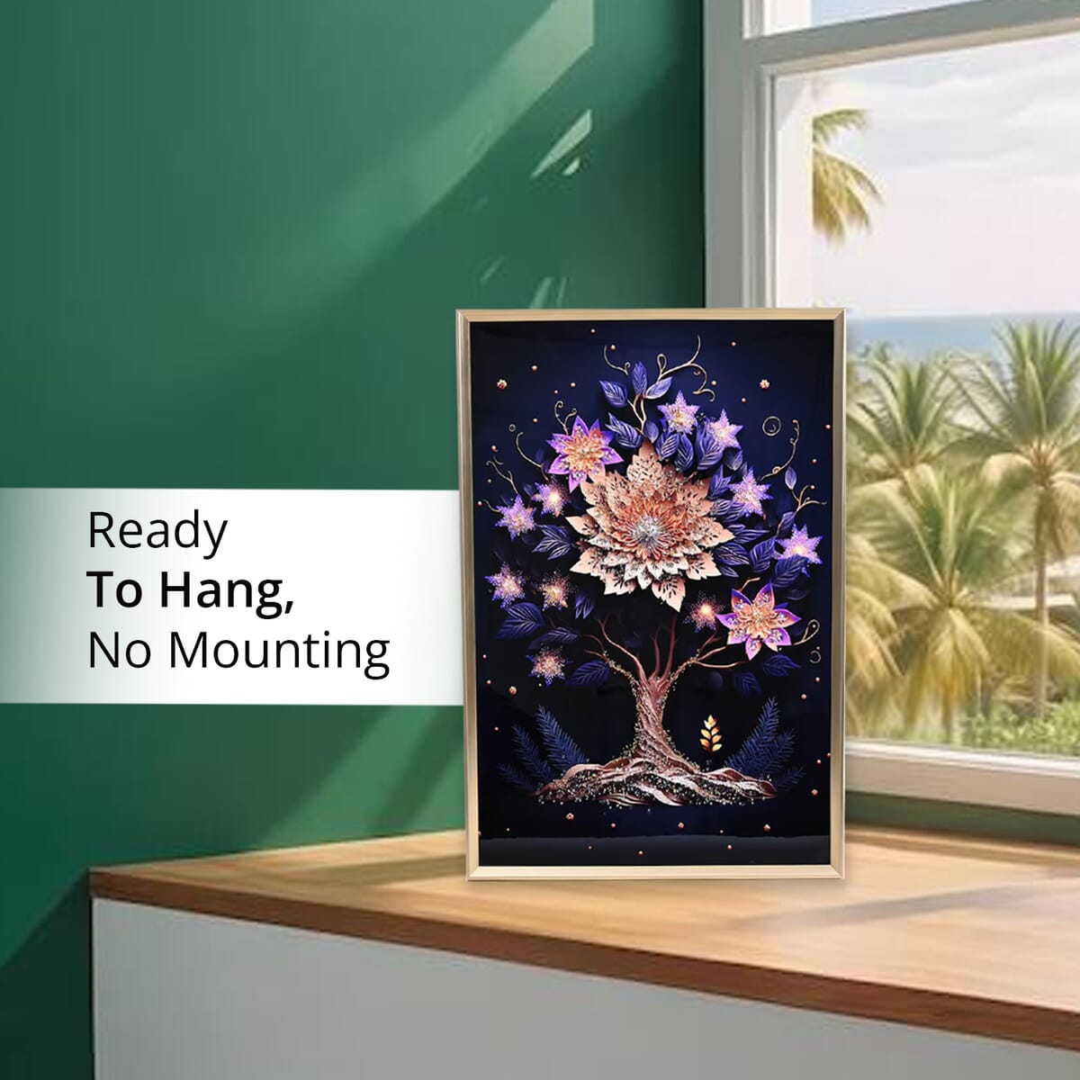Flower Tree Crystal Painting With Frame (35.43"x23.62") image number 5