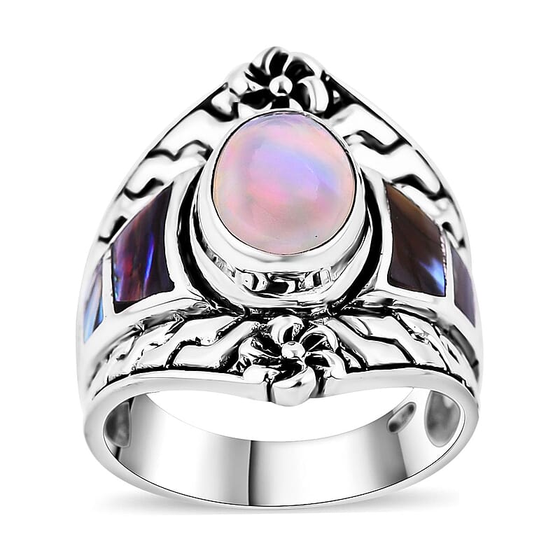 Bali Legacy Ethiopian Welo Opal and Abalone Shell Ring in Sterling Silver (Size 10.0) 1.65 ctw