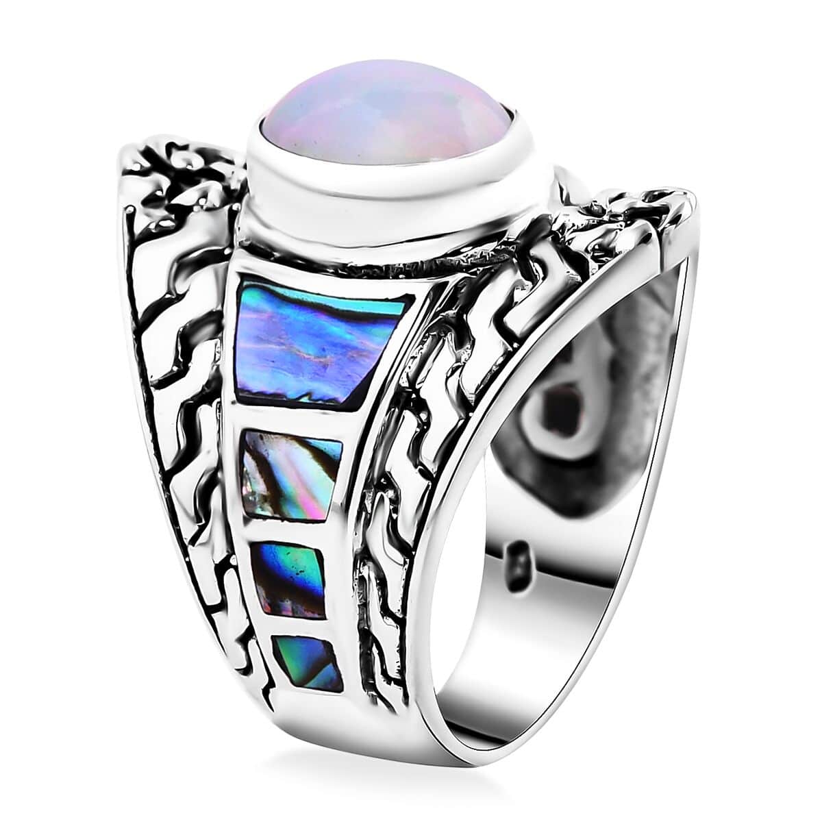 Bali Legacy Ethiopian Welo Opal and Abalone Shell Ring in Sterling Silver (Size 5.0) 1.65 ctw image number 3