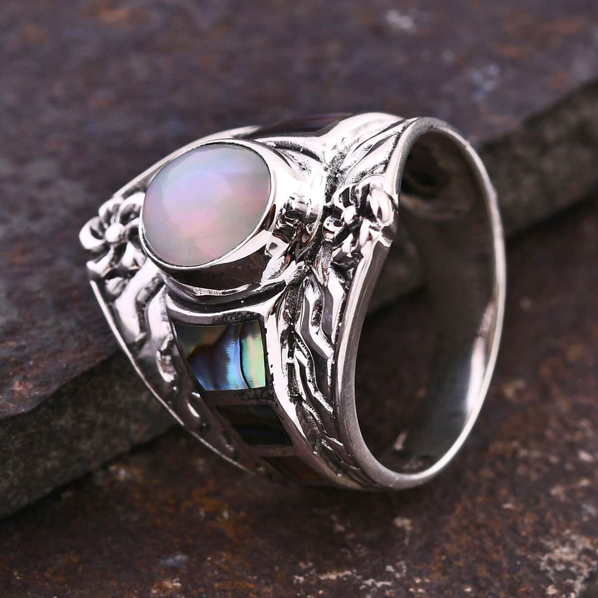 Bali Legacy Ethiopian Welo Opal and Abalone Shell Ring in Sterling Silver (Size 6.0) 1.65 ctw image number 1