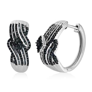 Blue Diamond Hoop Earrings in Platinum Over Sterling Silver 1.00 ctw