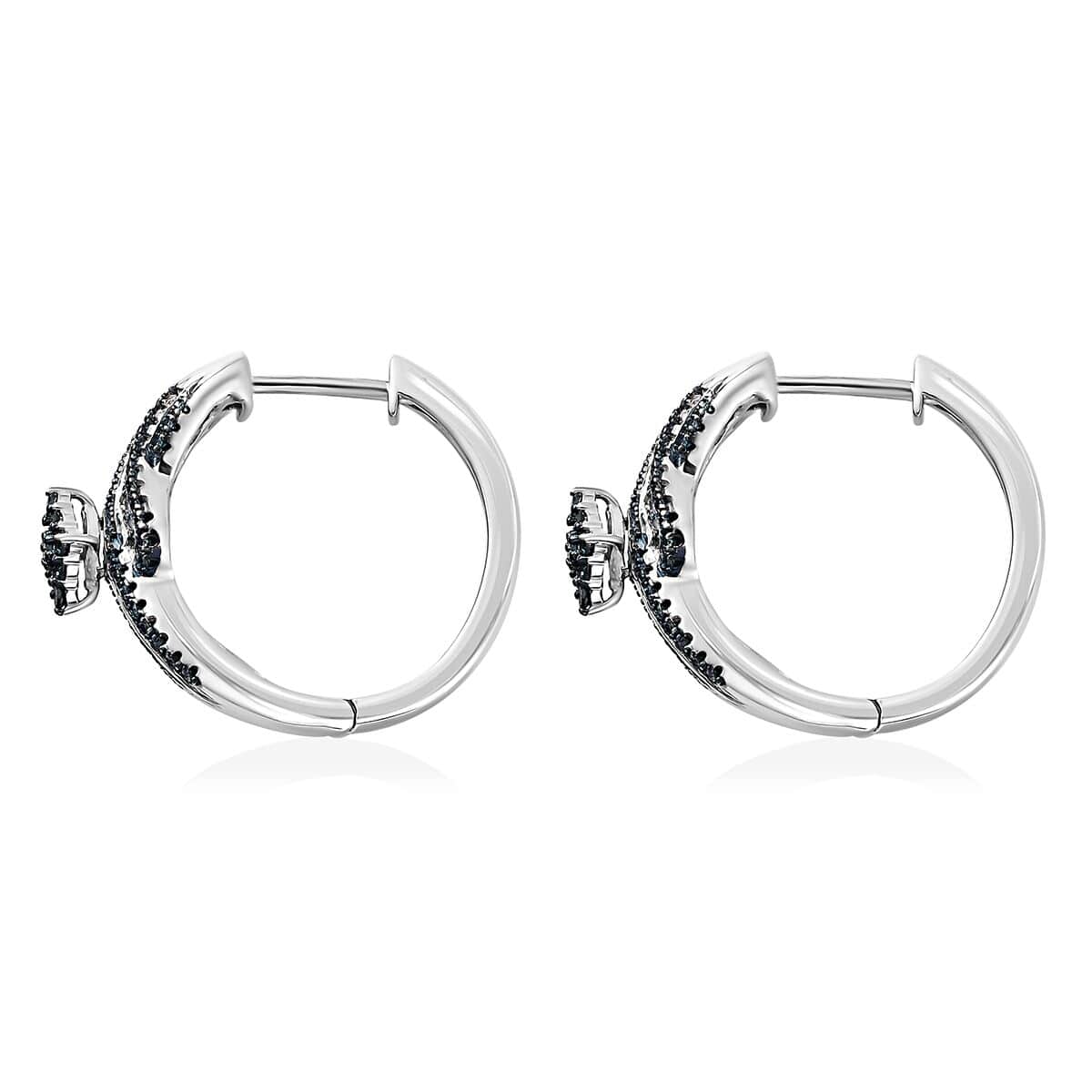 Blue Diamond Hoop Earrings in Platinum Over Sterling Silver 1.00 ctw image number 3