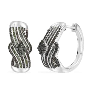 Green Diamond Hoop Earrings in Platinum Over Sterling Silver 1.00 ctw