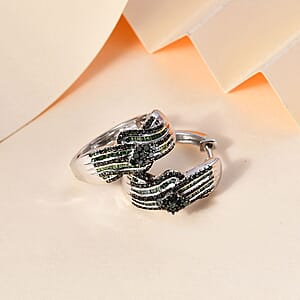 Green Diamond Hoop Earrings in Platinum Over Sterling Silver 1.00 ctw
